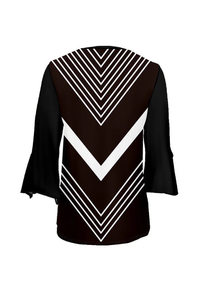 Striped Three-Quarter Sleeve T-shirt, Casual Notched Neck Top for Summer & Spring, Women's Clothing