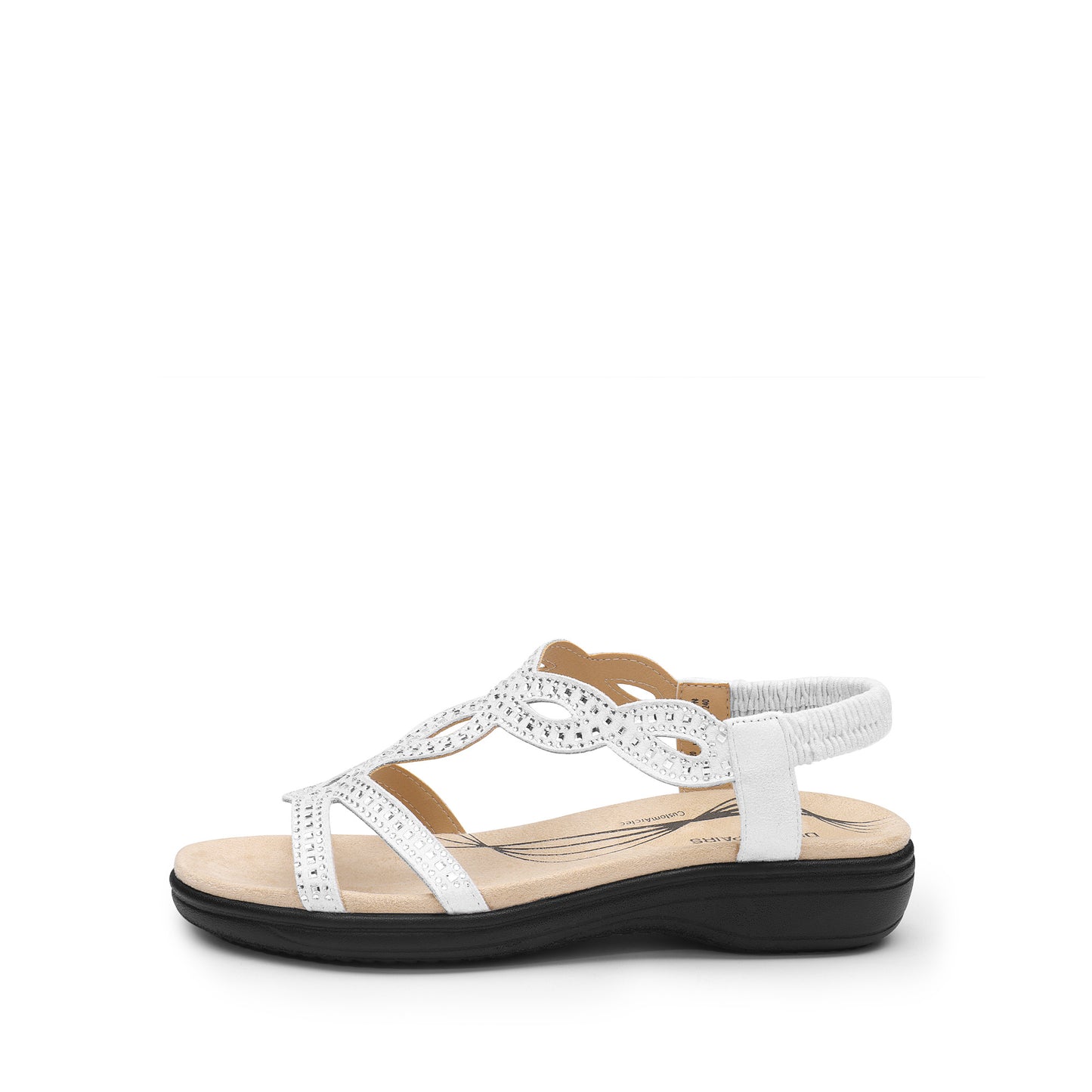 Women's Comfort Dressy Rhinestone Summer Beach Sandals Slip-on Flat Walking Orthopedic Sandals with Elastic Back Strap Soft & Cushioned Day-to-night wear Sandals
