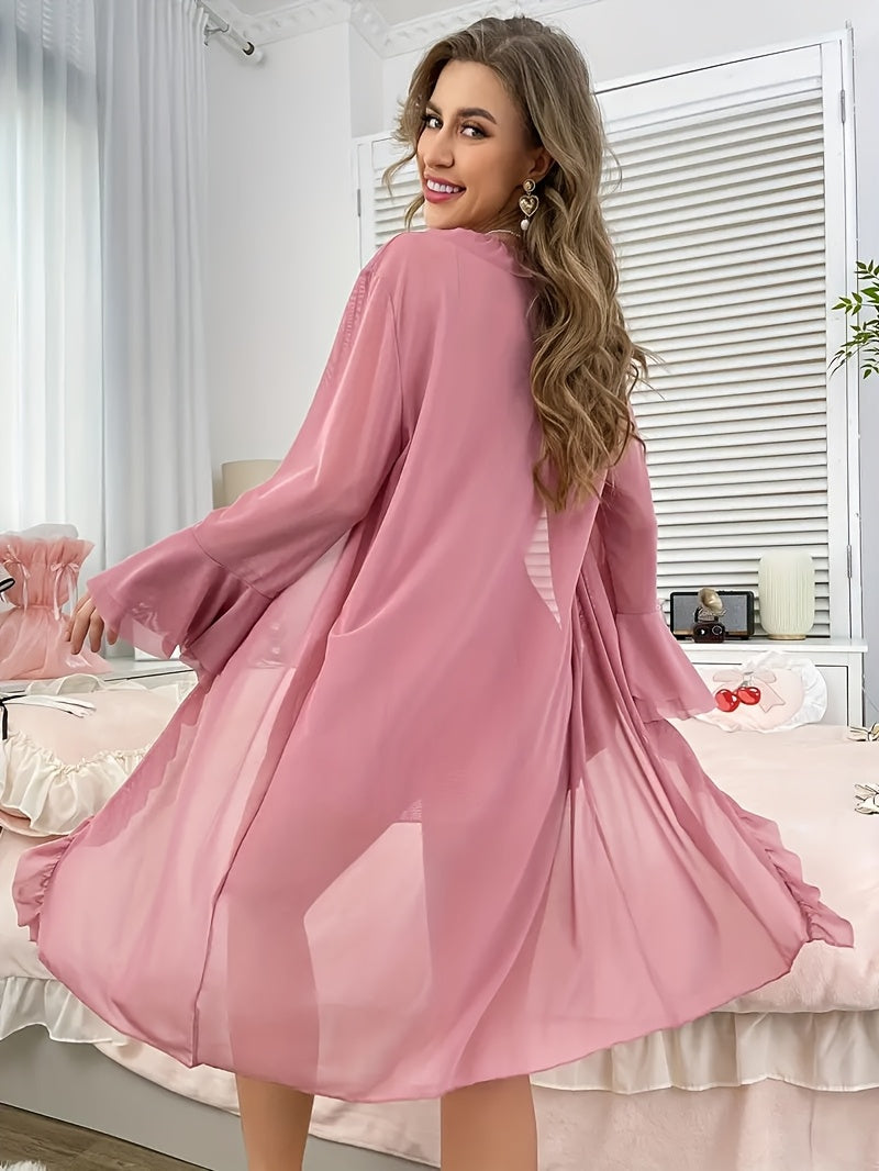 Women'S Elegant Lace Nightgown - Sexy Halter Neck Dress with Mesh Robe, Soft Lace Sleepwear for Women, Formal & Casual Home Wear