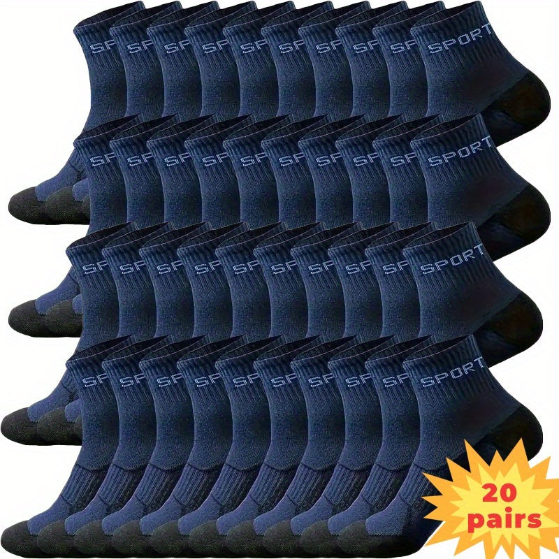 20 Pairs Of Men'S Breathable Moisture-Wicking Athletic Socks - Reinforced Heel And Toe, All-Season Running & Casual Socks With Letter Design New Year'S Gift; Christmas Gift