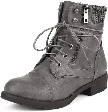 Women's Lace Up Combat boots Winter Warm Ankle Booties Short Boot