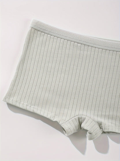 6pcs Girls' Striped Cotton Boxer Briefs - Soft, Breathable & Comfy Underwear for Teens, Flat Seams, Basic Style, Conventional Version, Four Seasons