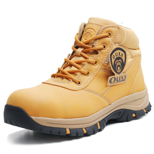 Men's Work Boots, YKK Zipper, Steel Toe Shoes, Anti-Slip Rubber Sole, Genuine Leather Upper, Puncture-Proof(OX2519)