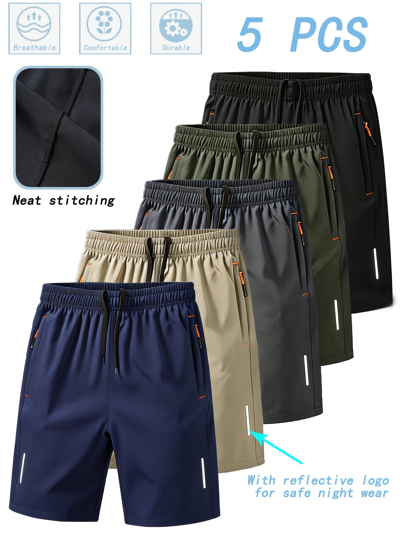 Black+Gray+Khaki+Green+Blue Polyester Shorts - product view 5