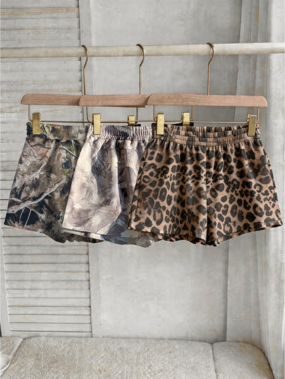3pcs Women's Camo Print Shorts - Short Length Athletic Running Shorts with Camouflage, Beltless & Machine Washable Fabric Suitable for Gym, Outdoor, Casual Attire, Casual Shorts Pack