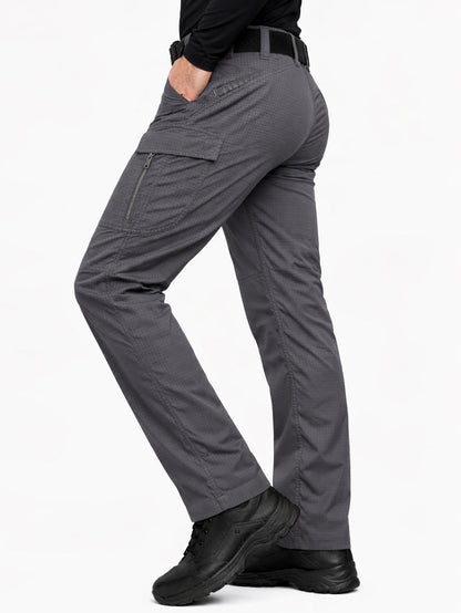 Men's Ripstop Work Pants, Durable Stretch Trail Trousers with Lightweight Breathable Comfort, Quick Dry Training Cargo Pants, Wear-Resistant Construction and Functional Multi-Pocket Design for Outdoor Travel, Camping and Trekking, Grey