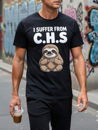Men's Fun Lazy Bear Quote T-Shirt- "I Have OCD, I Will Make You Suffer"- with Text and Lazy Bear Pattern- Soft Stretch Fabric- Suitable for Party Casual Street Style