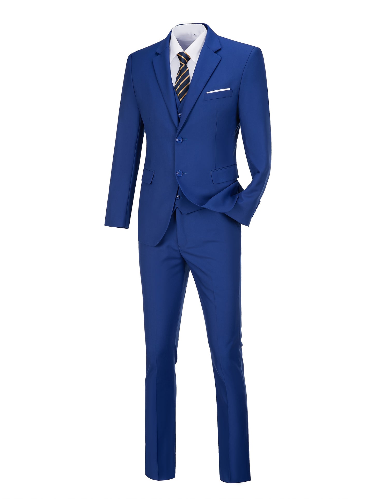 Men's Solid Color Complete 3pcs Suit Set Slim Fit Modern Tailored for Weddings Business Graduation Father's Day Gifting Express Delivery