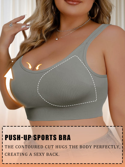 Set of Five Plus-Size Push-Up Bras Featuring a Seamless Design, Shock-Absorbing Tank Top, And a Cross-Back Style. They Are Breathable And Comfortable, Ideal for, And Workouts. The Round Neckline Offers Strong, Enduring Support