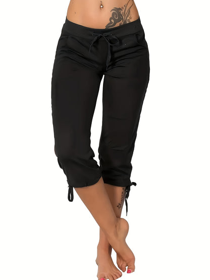 (Pack Of 4) Women'S Lightweight Cropped Trousers With Drawstring Waist - Casual Trousers, Comfortable And Stylish Everyday Trousers For Spring And Summer | Loose Fit Trousers | Casual Style Trousers