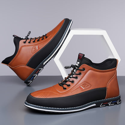 Men'S Faux Mid-Top Casual Sneakers, Adjustable Toggle Lace-Up Color-Block Design Textured End Non-Slip Rubber Sole Lightweight Durable Daily Footwear | Ideal for Daily Wear, Casual Outings & Commute