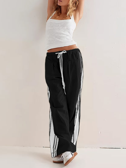 Womens Side Striped Pants Wide Leg Drawstring High Waist Sweatpants Hudson Canyon Stripe Pants with Pockets