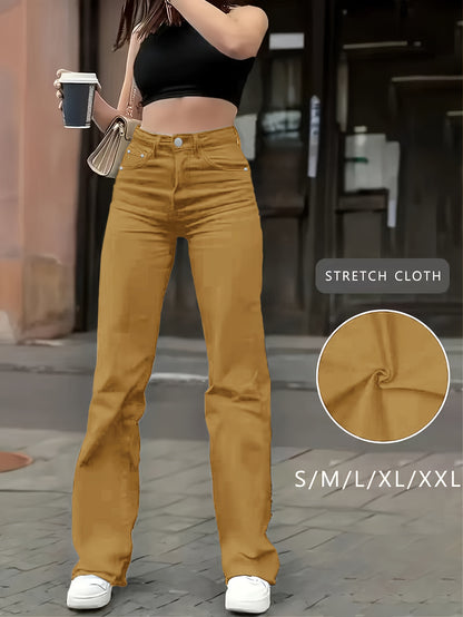 Women's 2026 New Military Green Straight-Leg Jeans - Stretch Denim Pants with Super Soft Breathable Fabric, Straight-Cut Leg for - Daily Wear, Casual & -Casual Outfits (Machine Washable) - Non- Solid Color