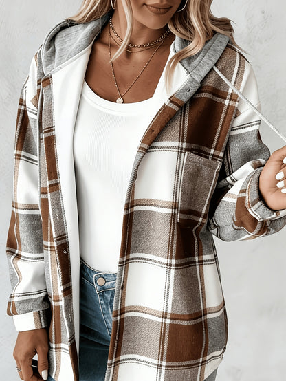 Summer Women'S Retro Checkered Hooded Jacket - Button Long Sleeve, Lightweight And Breathable Layered All Year Round Suitable for Casual And Daily Wear, Women'S Clothing Sportswear Women'S Top Suitable for Women'S Hot Wear