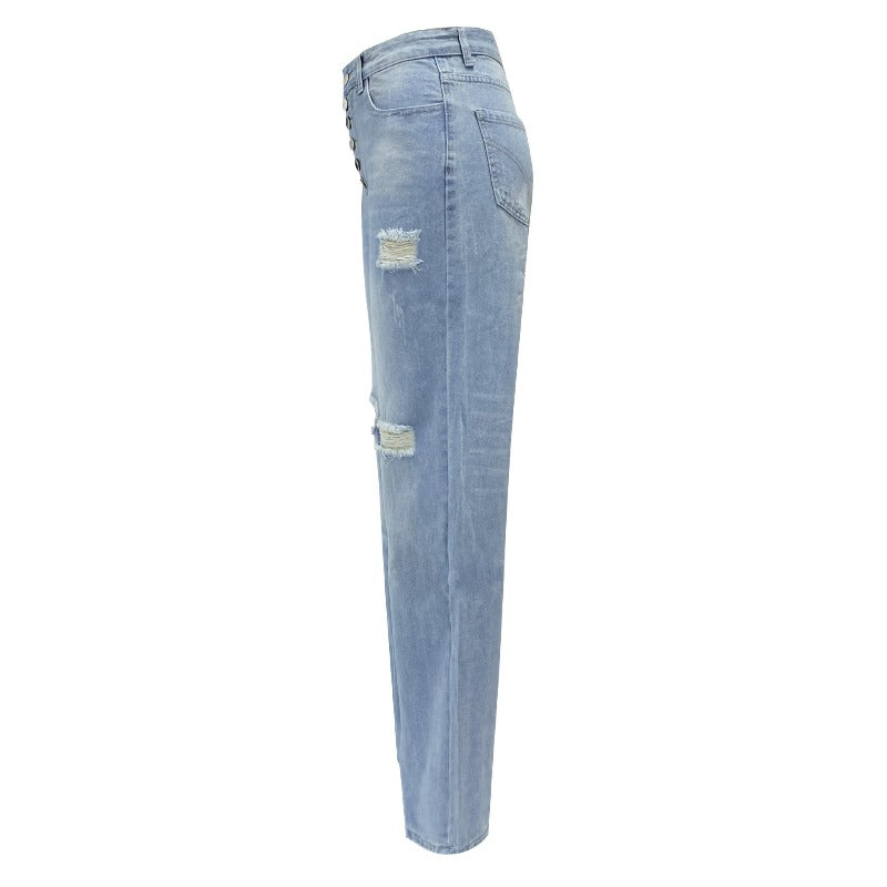 1 Pack Women's 4-Season Fashion Loose Washed Straight-Leg Jeans - Comfortable Stretchy All-Season Regular Fit, Stylish Casual Outfit, Ideal for Daily Wear, Shopping, Dates & Travel - Sizes S/ M/ L/ XL/ XXL