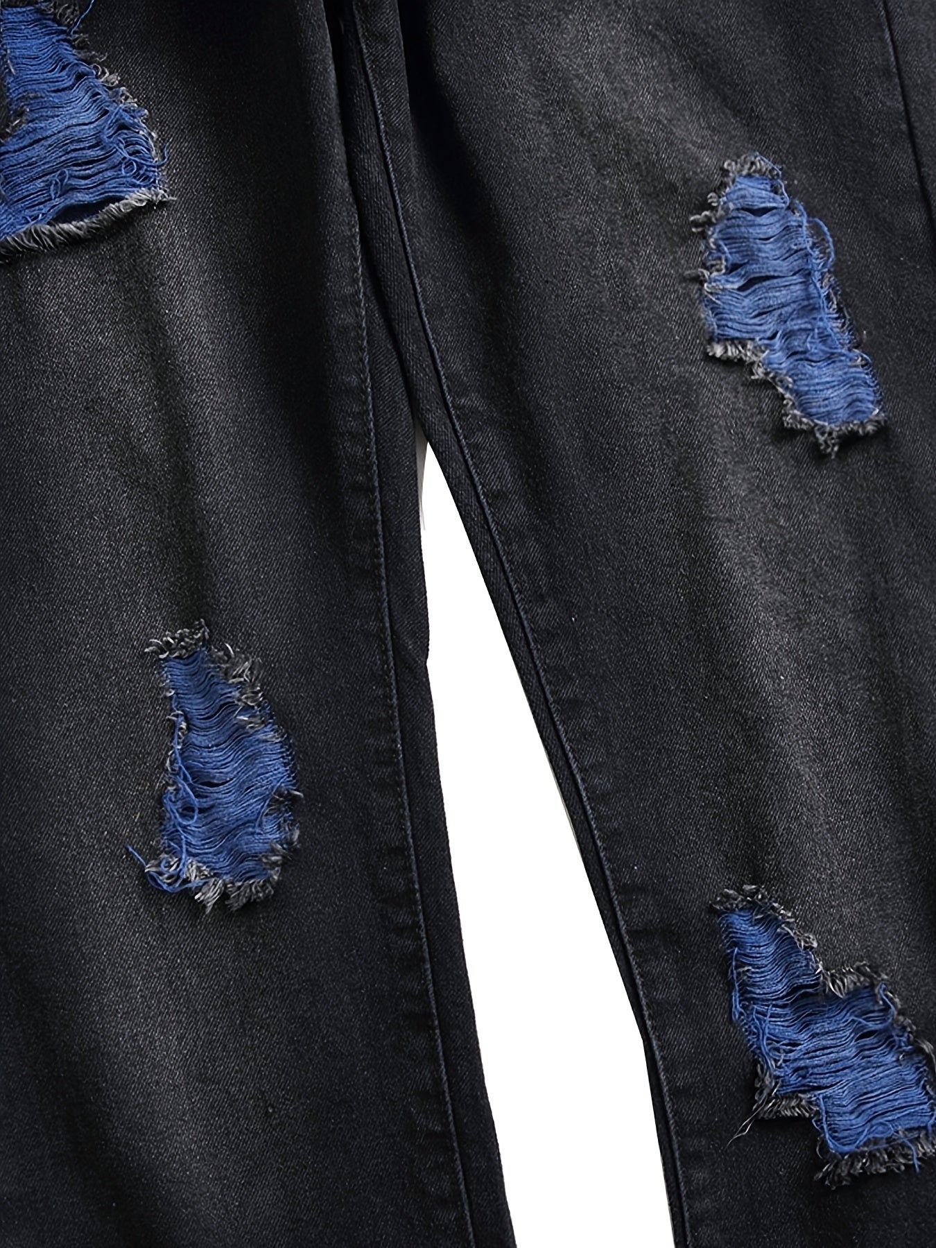 Black Slim-Fit Jeans for Men with Rips And Blue Distressed Pants