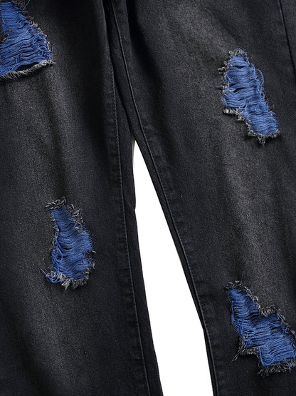 Black Slim-Fit Jeans for Men with Rips And Blue Distressed Pants