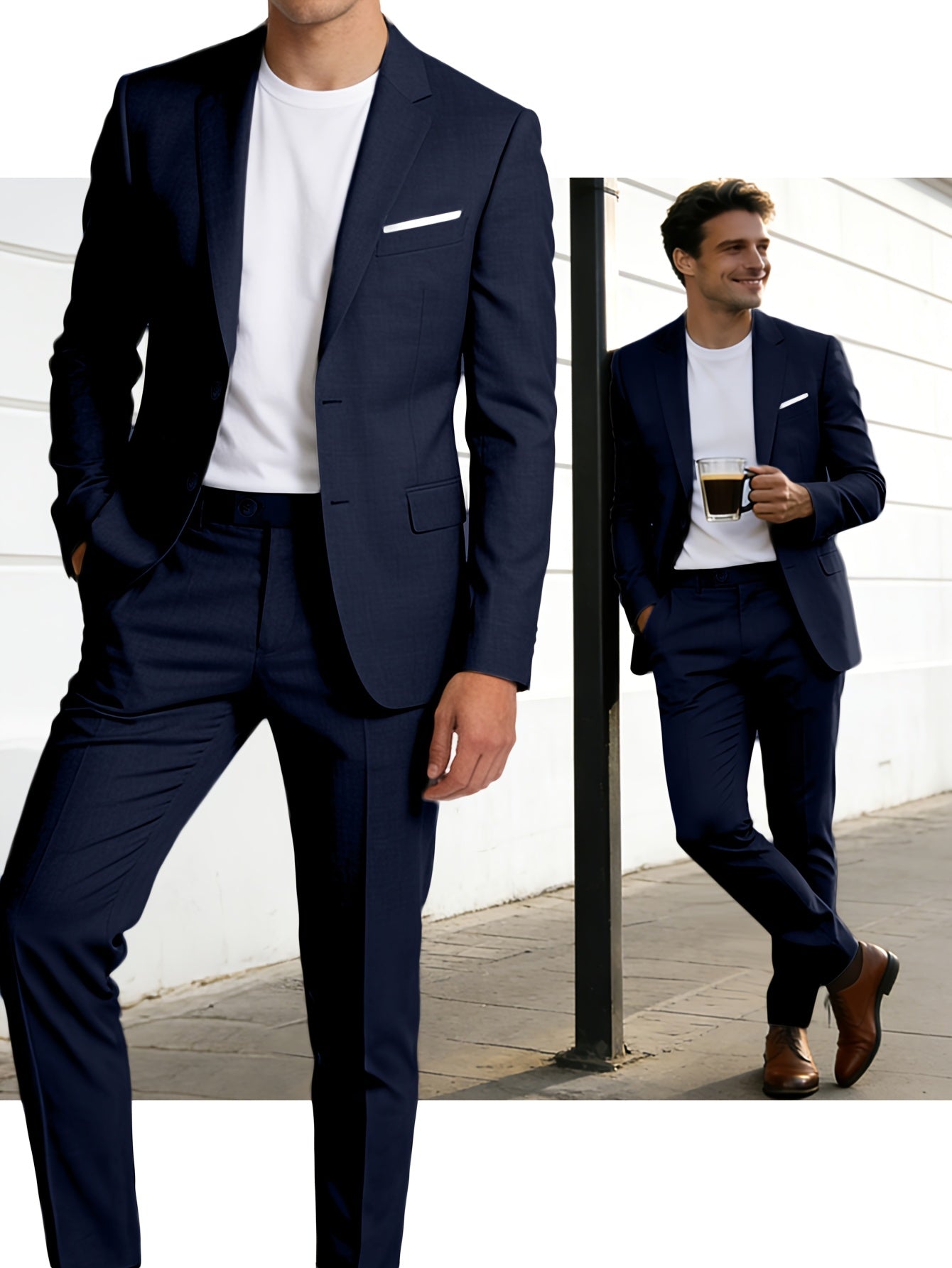 Men's Suits for Men, Trajes Para Hombres Elegantes - Solid Color Serge Blazer Pants Set, Slim Fit Modern Men's 2pcs Suit for Business, Formal & Graduation Events