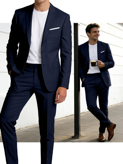 Men's Suits for Men, Trajes Para Hombres Elegantes - Solid Color Serge Blazer Pants Set, Slim Fit Modern Men's 2pcs Suit for Business, Formal & Graduation Events
