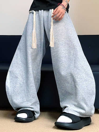 Men's Baggy Wide Leg Sweatpants with Drawstring Elastic Waist Casual Loose Fit Blend Track Pants with Pockets
