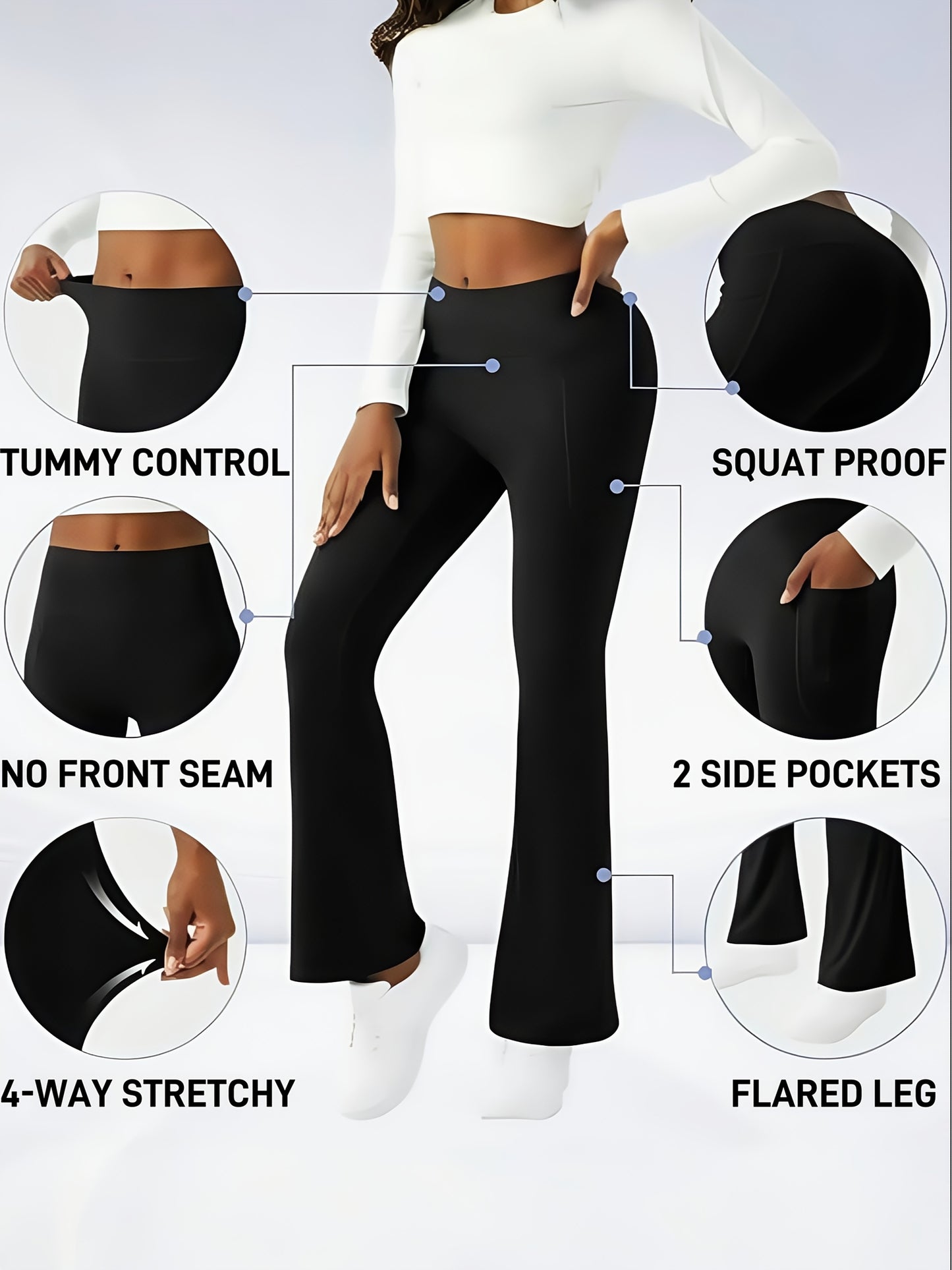Ultra-Soft High-Waist 3pcs Women'S Flare Leggings With Side Pockets - Tummy Control, Stretchy Bootcut Pants For & Casual Wear - 4 Colors, Four Seasons, Style, Occasion