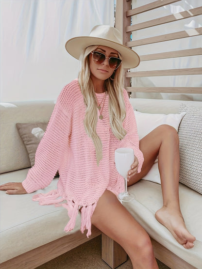 Women's Hollow Tunic Crochet Tops Beach Cover Poncho Summer Beach Cover Up Dress