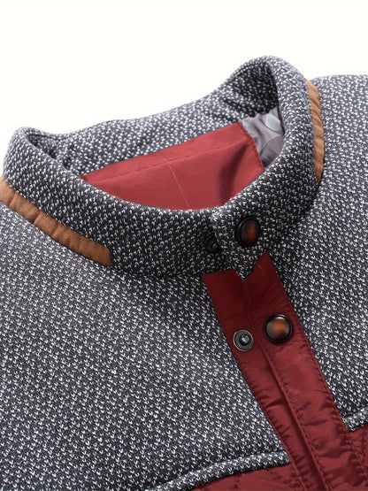 Men's Casual Stand Collar Plaid Side Seam Pocket Patchwork Jacket