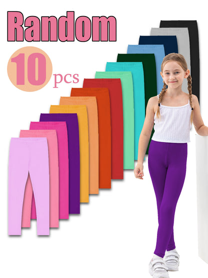 10pcs Random Girls' Cropped Leggings - High Stretch Polyester & Spandex Blend, Solid Color, Skinny Fit, Knit Fabric, All-Season Dance Pants, Non-High Quality, 92% Polyester 8% Spandex