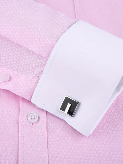 2026 French Cuff Dress Shirt 1pc For Men With FREE Random Cufflinks Set - Luxury Formal Wedding Shirt, Business Office Elegant Attire