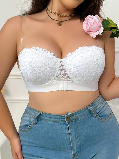 [Sexy Lace Bra] Summer Large-Sized Half-Cup Sexy Lace Bra for Women, Hand-Pulled, Pulling Together, Elevating, with Adjustable Shoulder Straps
