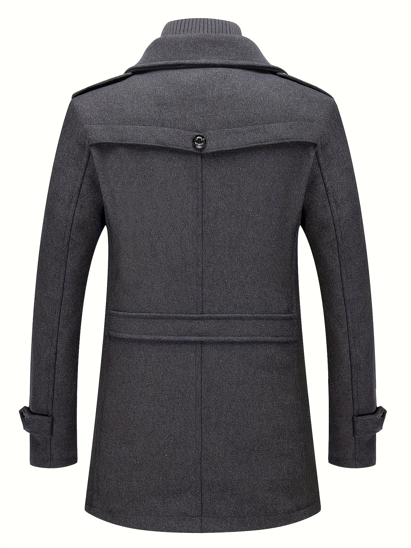Men's Stand Collar Fleece Blend Pea Coats with Removable Inner Collar Single Breasted Overcoat