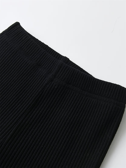Kukitty Infant Baby Girl 3pcs Solid Color Flare Pants Casual Ribbed Leggings, for Outdoor