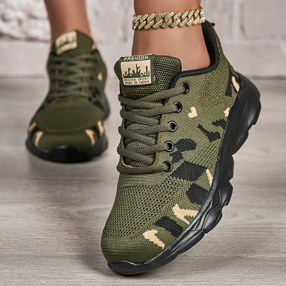 Women's Breathable Stability Support Running Shoes - Camouflage Print Fabric Upper, EVA Sole & Irregular Traction Design for Road Running, Gym, Casual Wear - All-Season Comfort, Airflow Enhancing Design, Gym & Casual Sneakers, Fitness Footwear, Sporty Sty