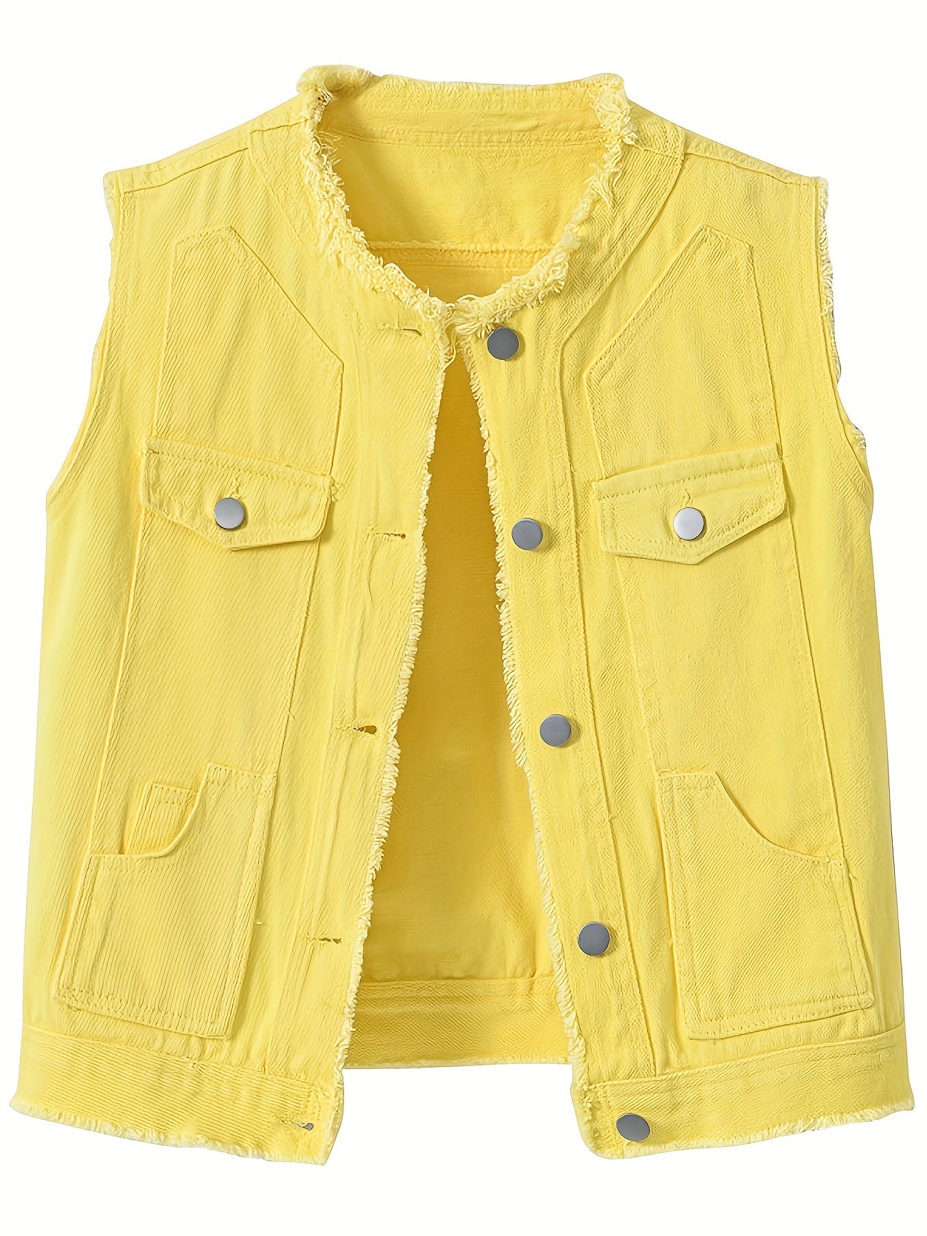 Women's Candy Color Sleeveless Denim Vest Button Jean Waistcoat Collarless Jacket Tassel Design Vest for Women