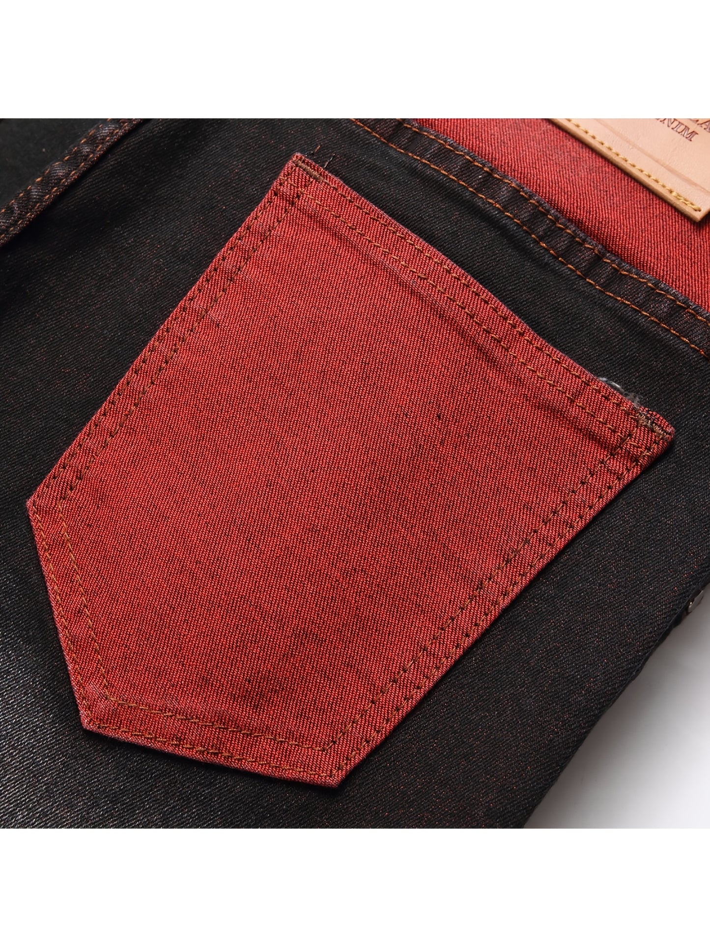 Ripped Jeans for Men Stretch Slim Fit Red Demin