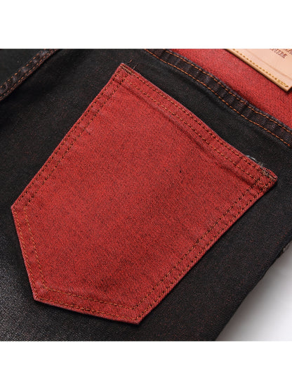 Ripped Jeans for Men Stretch Slim Fit Red Demin