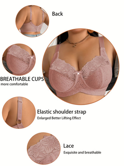 [Plus-Size Comfortable Bra] Lace-Spliced Plus-Size Women's Bra, No Underwire, Casual And Comfortable, with a Beautiful Back Design, Thin And Suitable for