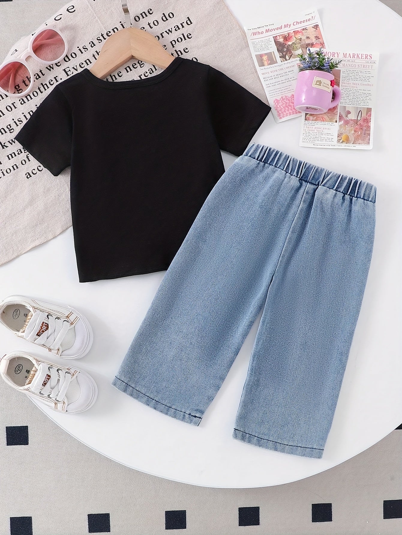 Girls' Black Denim Printed Short-Sleeve Pants - product view 9