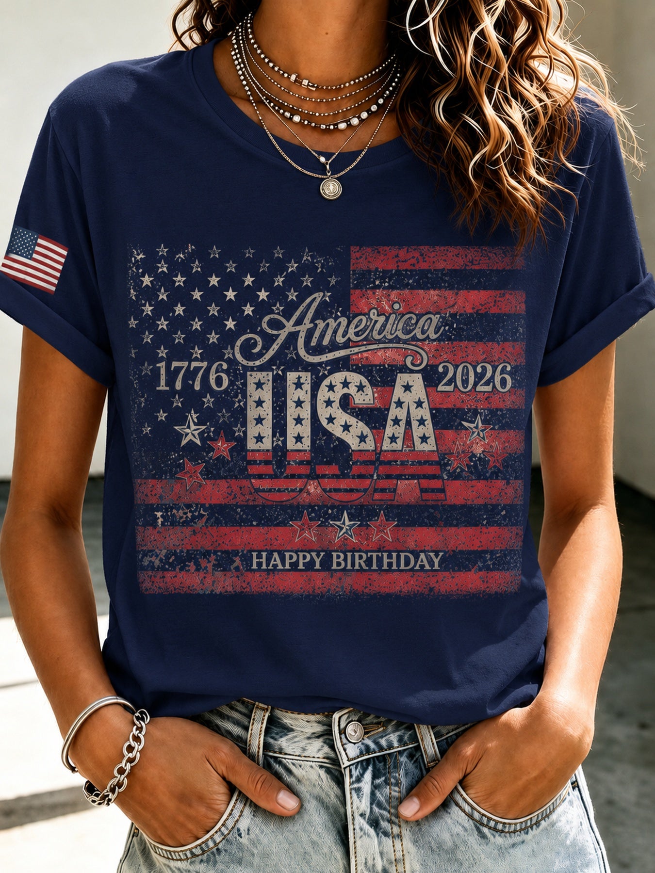 Nixeci Men's Cotton American Flag T-Shirt, Vintage Stars and Stripes Graphic Crewneck Tee, Soft Short Sleeve Summer Casual Shirt for Father's Day, Independence Day, Game Day Gifts