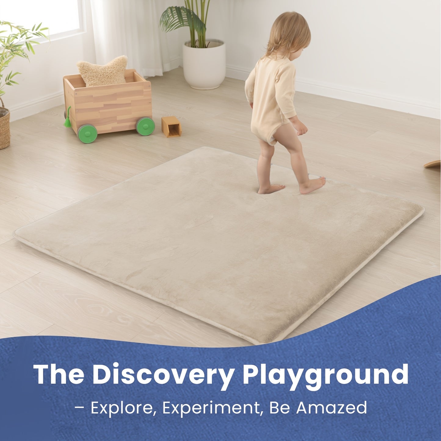 Thickened Japanese Tatami Mat, Comfortable Coral Velvet Baby Playmat for Floor, 1.2"(2.8Cm) Thick Foam Crawling Rug for Kids, Nursery, 50"X50" Playpen Mat, Yoga Mat for Living Room, Easy Care with Non-Slip Cushioned