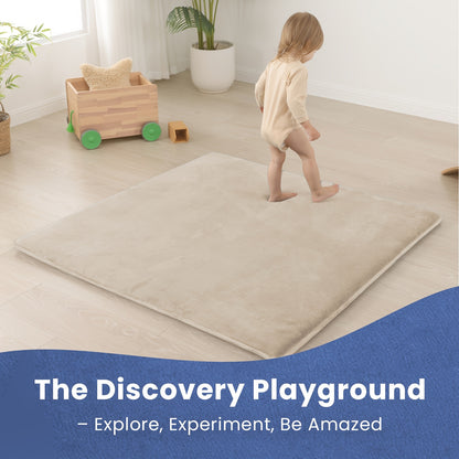 Thickened Japanese Tatami Mat, Comfortable Coral Velvet Baby Playmat for Floor, 1.2"(2.8Cm) Thick Foam Crawling Rug for Kids, Nursery, 50"X50" Playpen Mat, Yoga Mat for Living Room, Easy Care with Non-Slip Cushioned