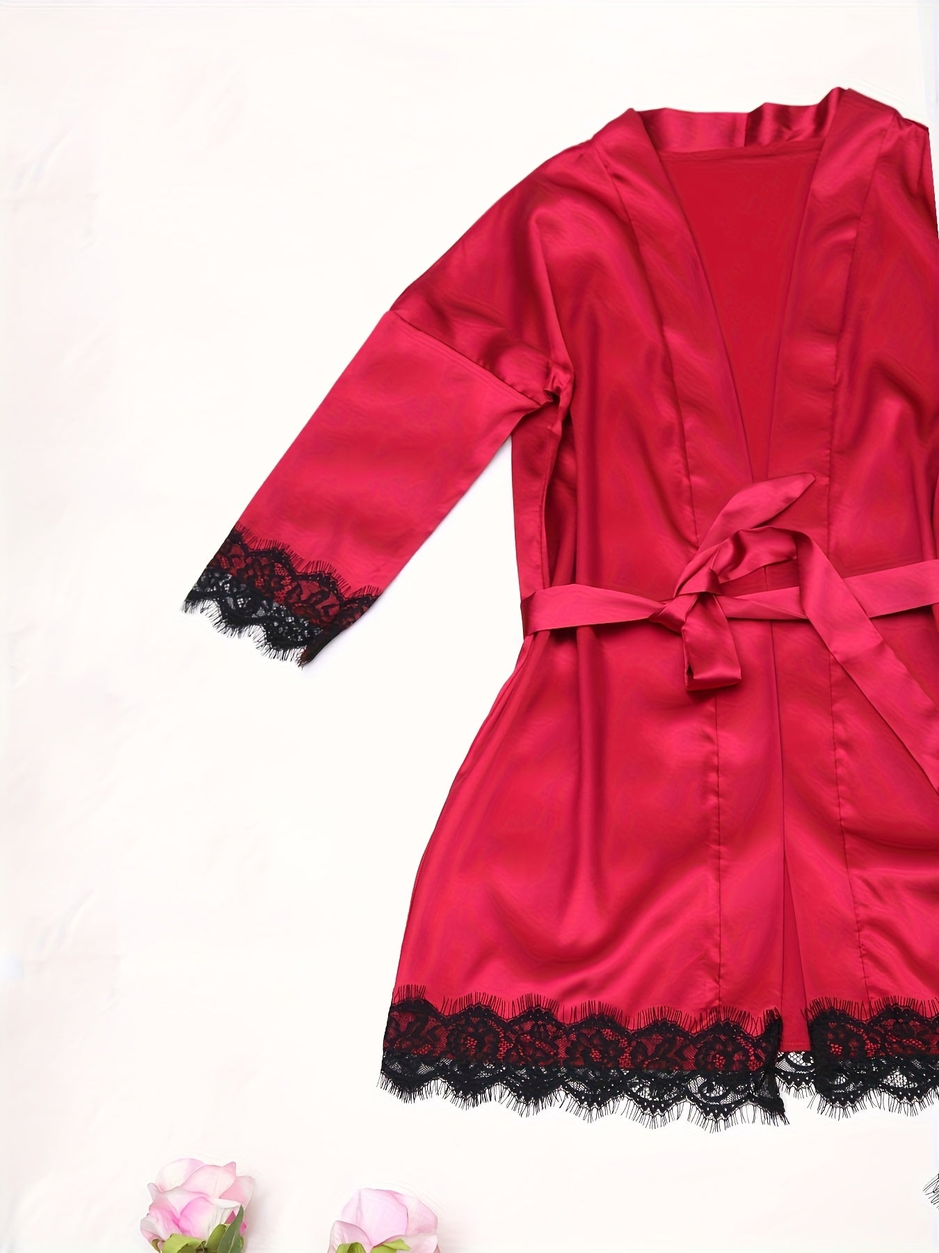 Women's Sleepwear, Home Clothes, Bathrobe 5pcs Set, Multi-color, No Pattern, Sexy, Solid Color, Contrasting Lace, No Lining, Belt, Adult Style, Comfortable and Breathable Fabric, Essential for Lovers to Save Money