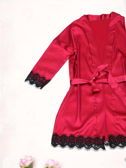 Women's Sleepwear, Home Clothes, Bathrobe 5pcs Set, Multi-color, No Pattern, Sexy, Solid Color, Contrasting Lace, No Lining, Belt, Adult Style, Comfortable and Breathable Fabric, Essential for Lovers to Save Money