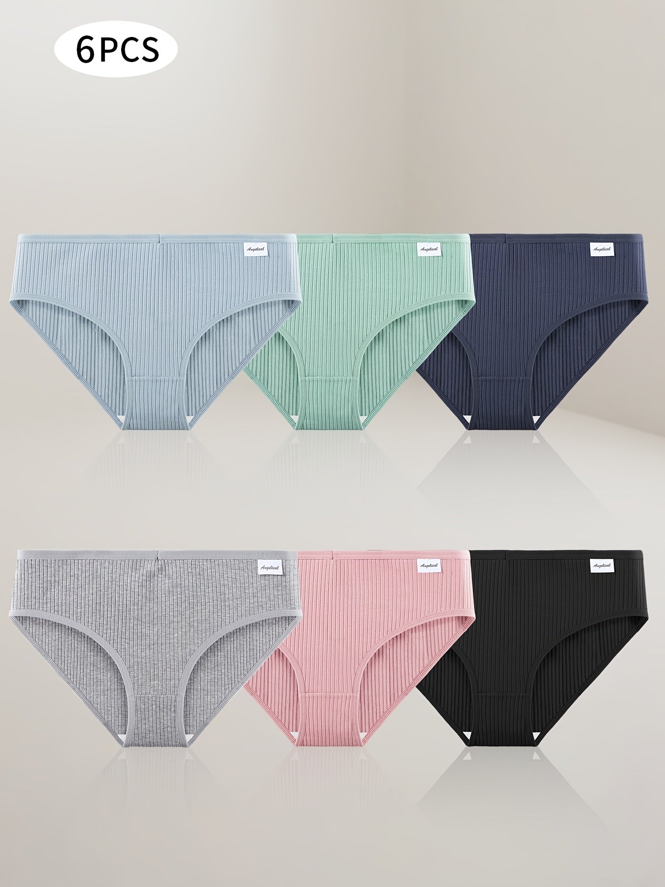 6pcs Women's Bikini Briefs Underwear - Solid Color Letter Pattern Panties, Non- Full Coverage Suitable for Lingerie, Swimwear & Casual Attire, Soft Comfortable Bikini Panties for Sensitive Skin