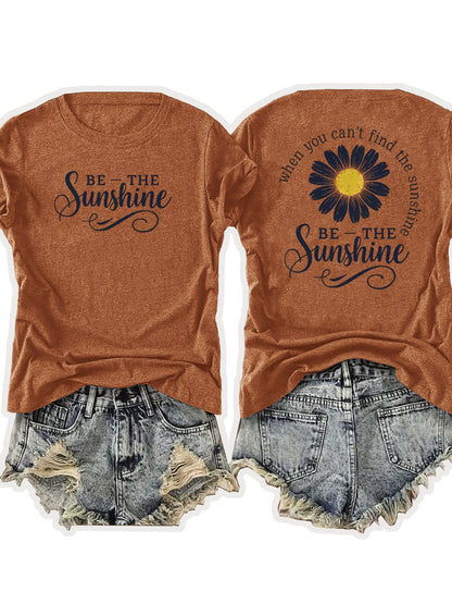 Women'S Casual Sports T-Shirt | Lightweight & Breathable European Summer Round-Neck Tee With Uplifting 'Be The Sunshine' Print - Ideal For Spring/Summer And Perfect For Various Occasions