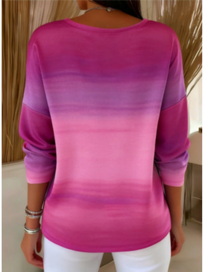 (Mother'S Day) Women'S Gradient Print Long Sleeve Casual Top