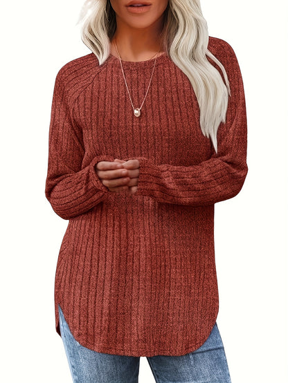 Three-piece Women'S Fashionable Long-sleeved Basic Sweater, Casual Loose Top, Elegant Round-neck T-shirt