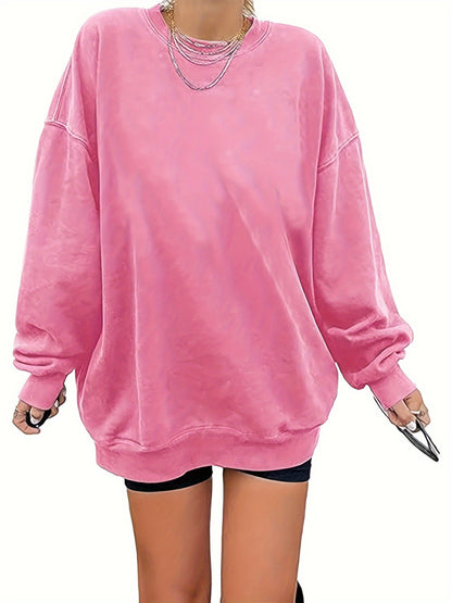 Women's Oversized Long Sleeve Sweatshirts Pure Color Round Neck Casual Pullover Shirt