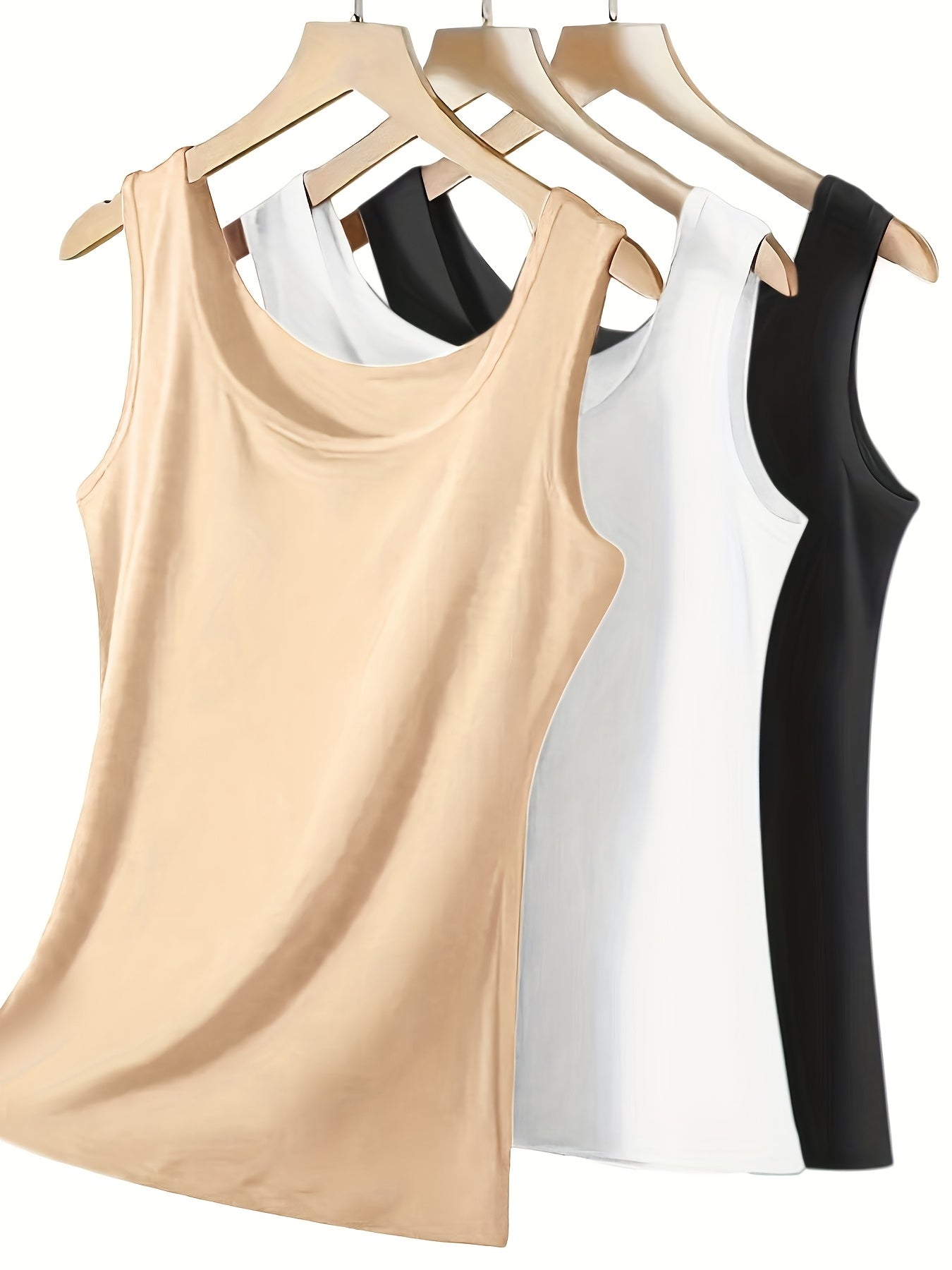 3pcs Plus Size New Arrival Women'S Tank Tops, Solid Color Simple Versatile Comfortable Breathable Fabric Casual Outing Home Wear Base Layer Shirts