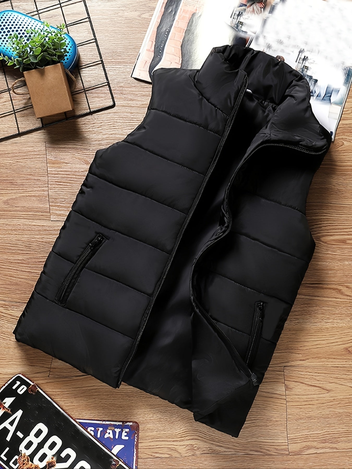 Men'S Vest Suitable for Fall And Winter, Featuring a Stand-Up Collar, Zippered Pockets, Ideal for Casual Outings, Home Use, Daily Activities, Sports, And Keeping Warm. Perfect As a Christmas Gift